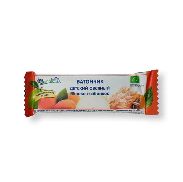 Батончик фруктовый овсяный с яблоком и абрикосом с 3-х лет, Fleur Alpine, 23 г, Швейцария