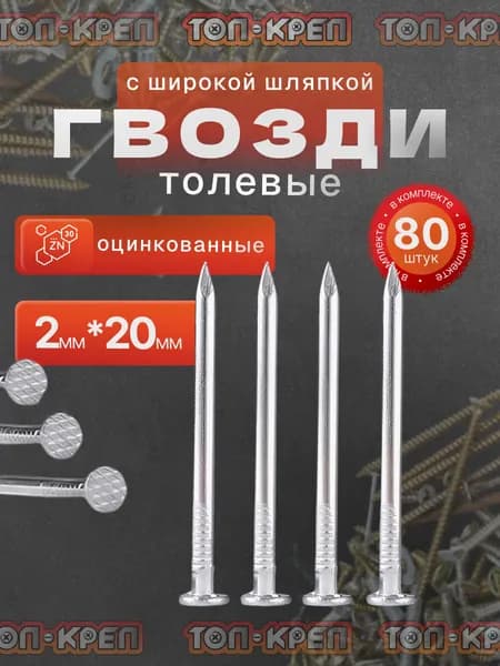 Гвозди с широкой шляпкой, толевые 2*20 80шт
