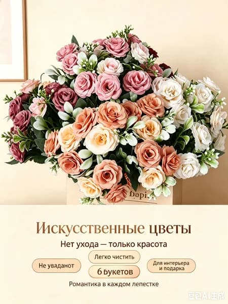 Корзина поляна ритуальная с искусственными розами/цветами для кладбища/6 пучков
