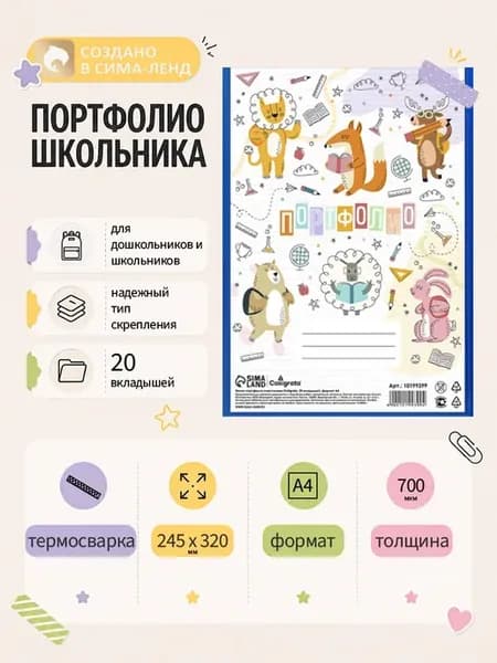 Папка-портфолио пластиковая А4 с файлами для документов