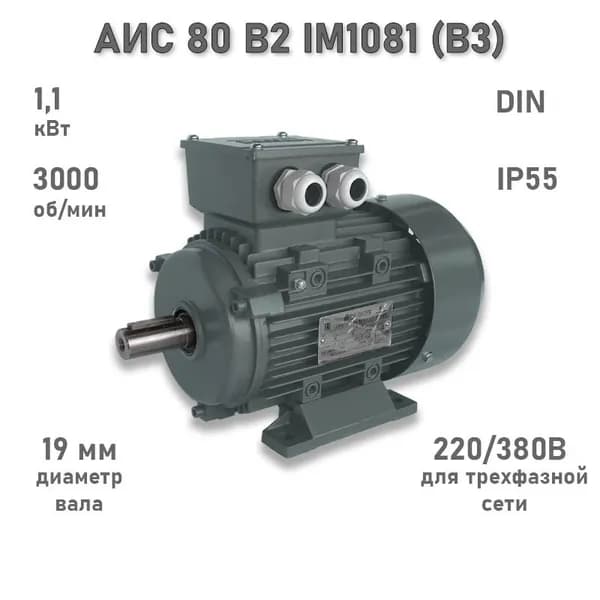 Электродвигатель ЭЛМАШ АИС 80 В2 IM1081 (B3) (1,1 кВт 3000 об/мин)