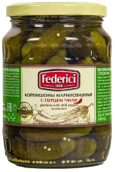 Корнишоны FEDERICI маринованные с перцем чили /стекло/ 720мл