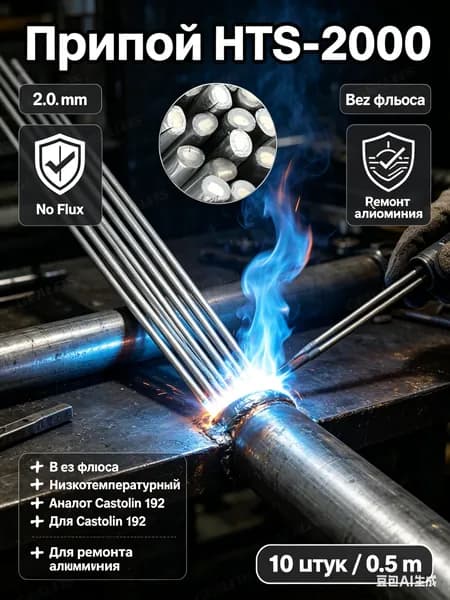 Припой для алюминия HTS-2000, Аналог CASTOLIN 192, 2.0мм 0.5м 10 шт.