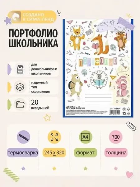 Пластиковая папка-портфолио А4 с 20 файлами