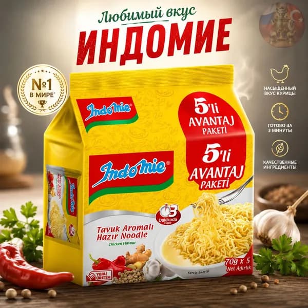 Indomie Лапша с курицей, 5 x 70 г