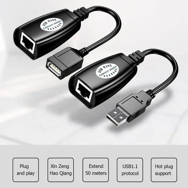 Кабель для интернет-соединения RJ-45/RJ-45, USB Type-A, 0.53 м, черный