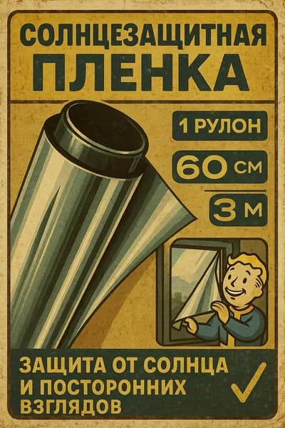 Солнцезащитная светоотражающая пленка для окон, тонировка зеркальная (серебристая) на окна от солнца. 60см х 3м