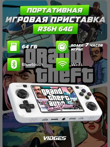 Портативная игровая приставка VIDGES R36H для игр PSP, PS1, DreamCast, N64, NDS, NES 64 GB