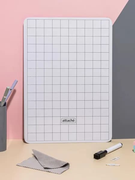 Доска-планшет маркерная Attache А4 21x29.7 см двусторонняя в клетку (вертикальная, белая рабочая поверхность, с маркером и салфеткой)