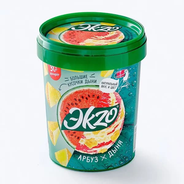 Мороженое молочное арбуз - дыня, с кусочками дыни, 520 г, Ekzo