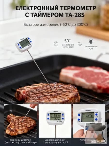 Кулинарный термометр цифровой, щуп 14 см
