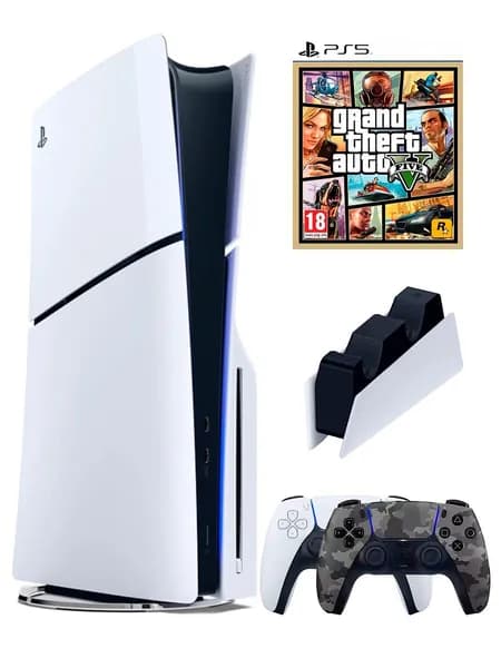 PS5 (ПС5) Игровая приставка Sony PlayStation 5 Slim +2-й геймпад(камуфляжный)+зарядное+игра GTA 5, 1000ГБ