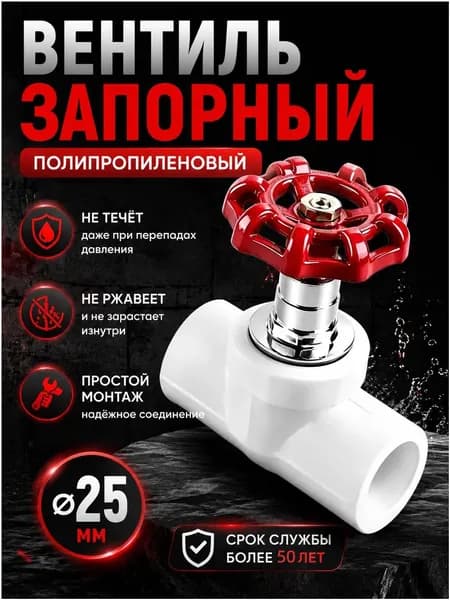 Премиумзапорный вентиль для воды из PPR, монтируемый самостоятельно, с прямым подсоединением и внешним диаметром 25 мм.