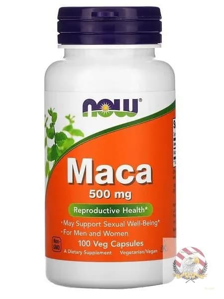 Мака Перуанская витамины NOW Maca 500 мг для мужчин, для потенции, энергии и либидо, афродизиак 100 капсул