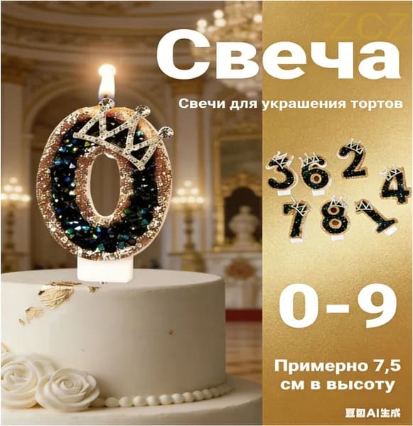 Свечи для торта цифра 0 "0", 7.3 см х 5.5 см, 1 шт