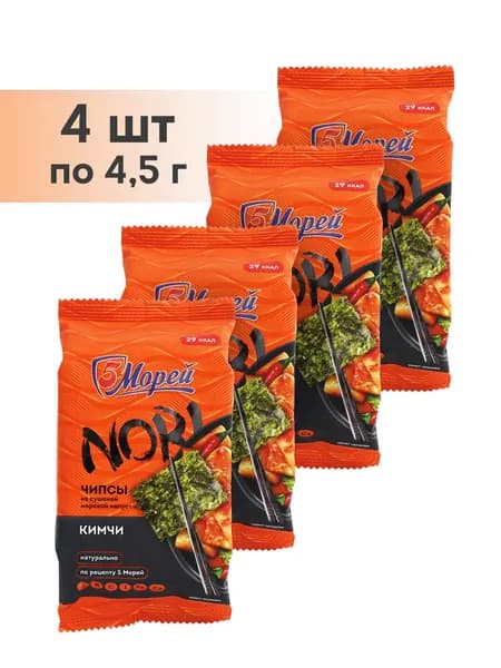 Чипсы Нори 5 Морей со вкусом кимчи, 4,5 г х 4 шт
