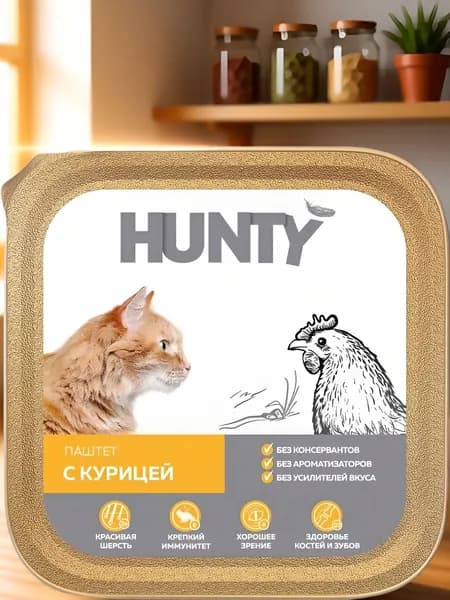 Корм консервированный для взрослых кошек HUNTY паштет с курицей, 100г
