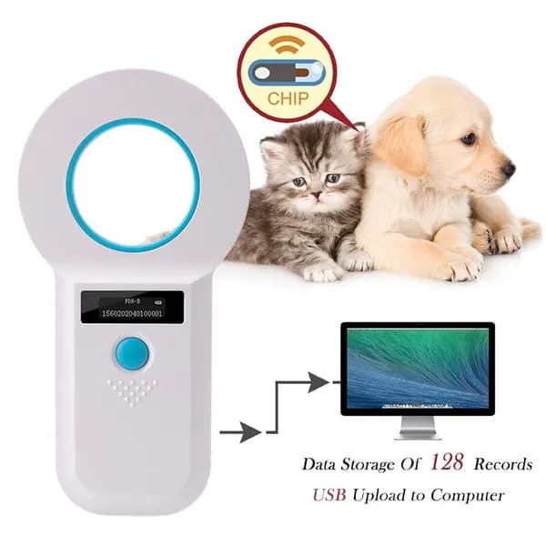 RFID-сканер для животных, 128 меток, USB-загрузка, белый