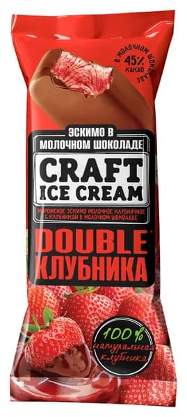 Мороженое эскимо Double Клубника 80 г, CRAFT