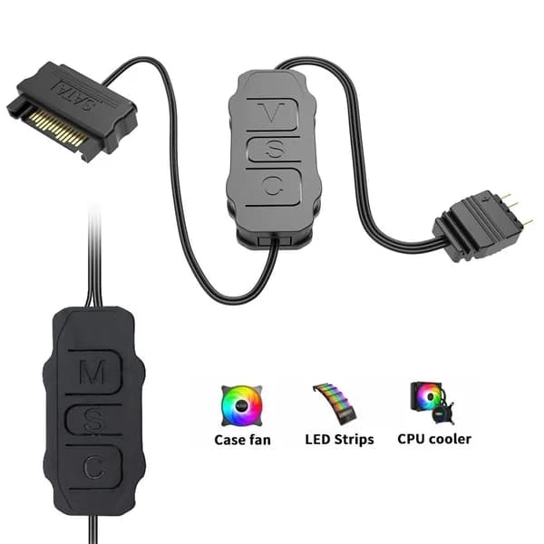 Контроллер ARGB для вентиляторов и LED-лент, 5 В, 3 канала, питание от SATA, чёрный