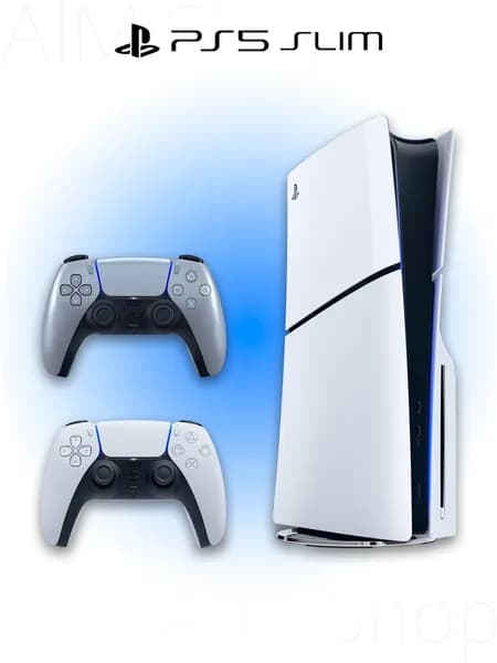 Игровая приставка Sony PlayStation 5 Slim с дисководом + 2 геймпад (серебристый, Sterling Silver)