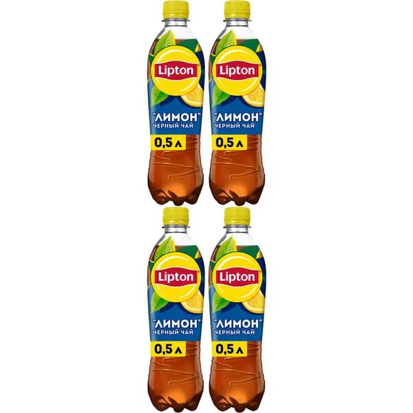 Холодный чай Lipton черный лимон 500 мл, набор: 4 штуки