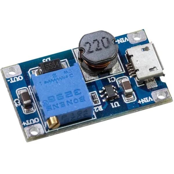 MT3608 micro usb модуль регулируемого повышающего преобразователя постоянного тока (DC-DC, 2-24В, 5-28В, 2А)