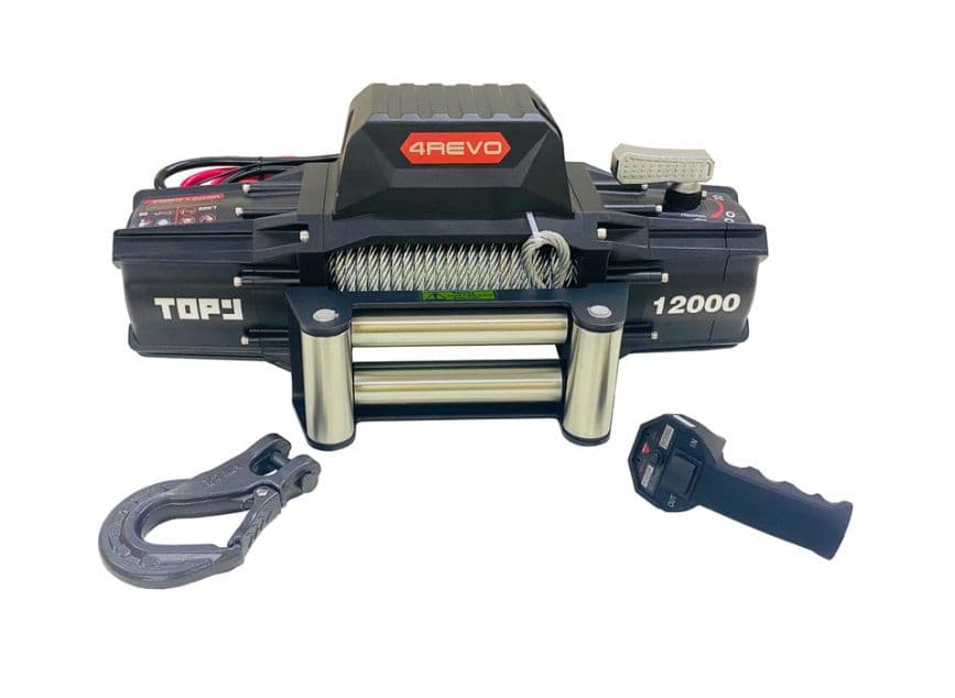Лебёдка электрическая 12V 4REVO 12000 TRX-TOP lbs 5440 кг., стальной трос, радио пульт, 4R-W122A-12