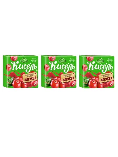 Лидкон Кисель с фруктовым ароматом Клюква, 220 гр, 3 шт