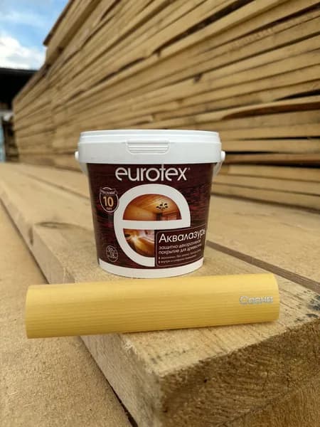 EUROTEX (ЕВРОТЕКС) Сосна (0,9 кг) АКВАЛАЗУРЬ (лак + пропитка) БЕЗ ЗАПАХА, защитно-декоративное покрытие для древесины, ПОЛУГЛЯНЦЕВЫЙ блеск, Рогнеда