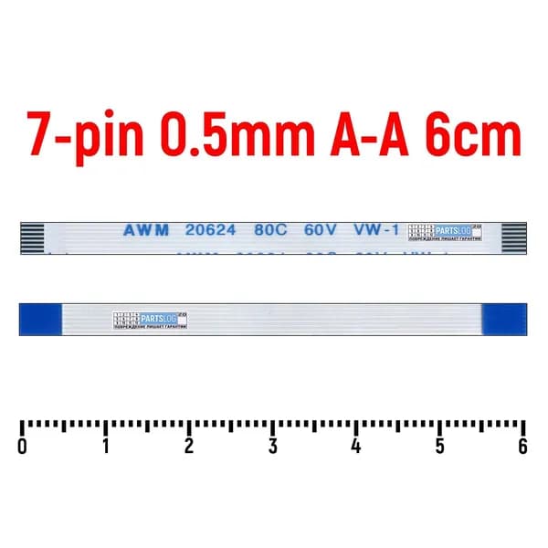 FFC Шлейф 7-pin Шаг 0.5mm Длина 6cm Прямой A-A AWM 20624 80C 60V VW-1