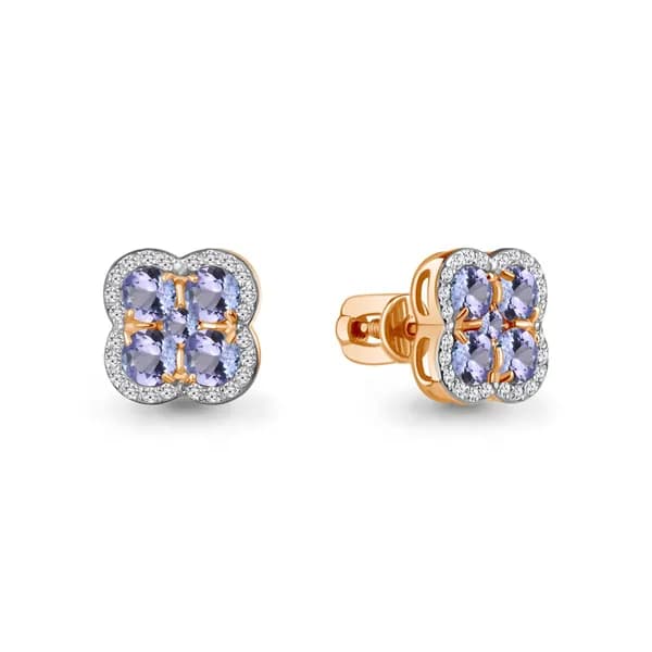Золотые серьги DIAMANT-ONLINE с бриллиантом и танзанитом 585 пробы