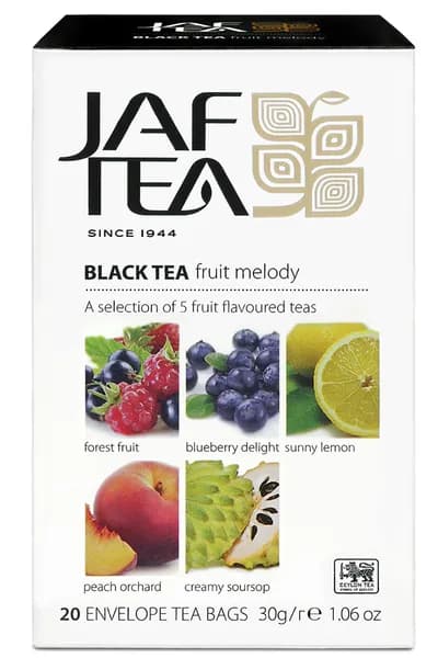 Чай цейлонский JAF TEA Fruit Melody черный 20 пакетиков в конвертиках, Ассорти 5 видов