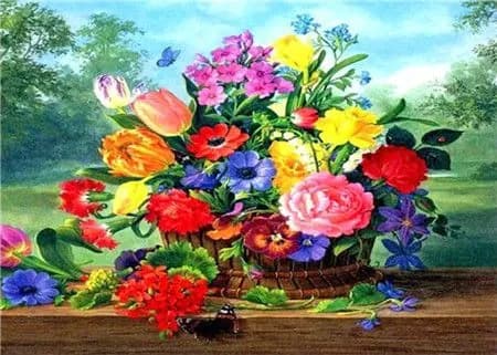 Алмазная мозаика со стразами Красочный букет цветов/Выкладка полная/Размер холста 30х40 см/Размер картинки 25х35