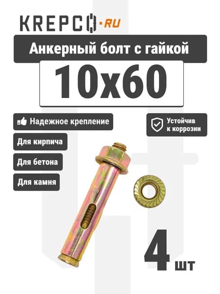 Анкерный болт с гайкой 10x60 (4 штуки)
