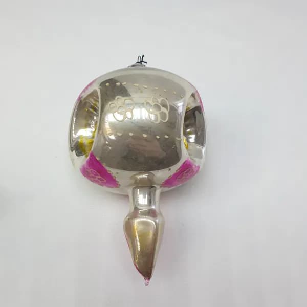 Винтажная елочная игрушка Фонарь с пикой 6х9, скол трубки, стекло, роспись, СССР.