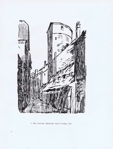 Эстония. Таллин (Таллинн). Улица Мюйривахе (вид 2). Мярт Лаарман. Антикварная цинкография. СССР, 1959 г.