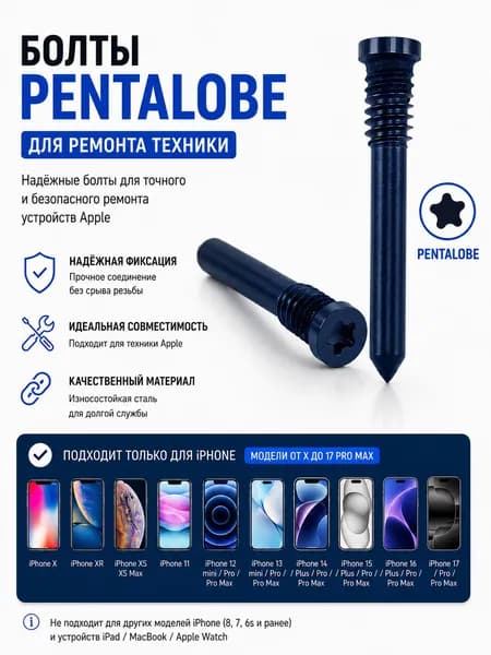 Винты Pentalobe 2шт Синие комплект, крепежные для техники Apple. ТехноВорс