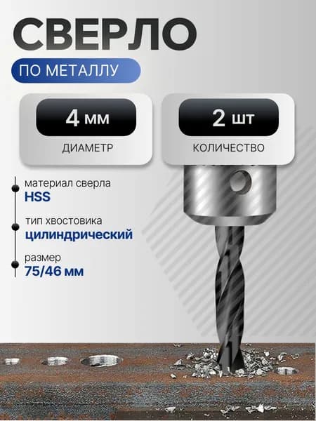Сверло по металлу 4 мм, HSS, 2 шт.