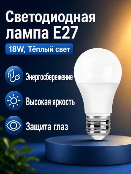 Лампочка, Цоколь:E27, 18 Вт, Светодиодная, 1 шт.