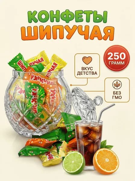 Карамель с шипящей начинкой, 250 грамм