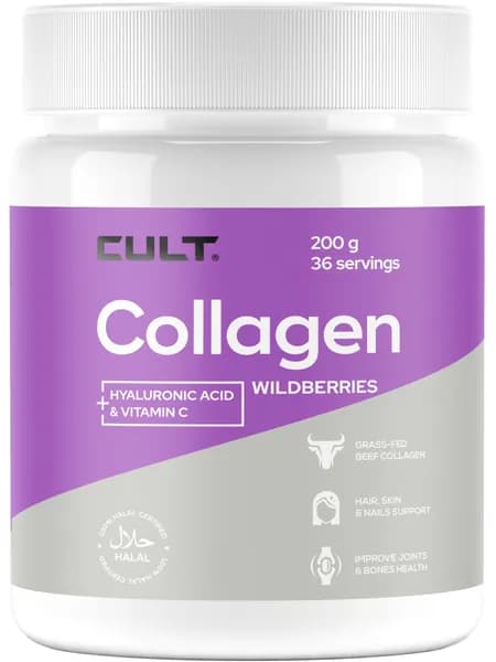 Коллаген для суставов, связок + гиалуроновая кислота + витамин С Cult Collagen + Hyaluronic Acid + Vitamin C, 200 г, лесные ягоды