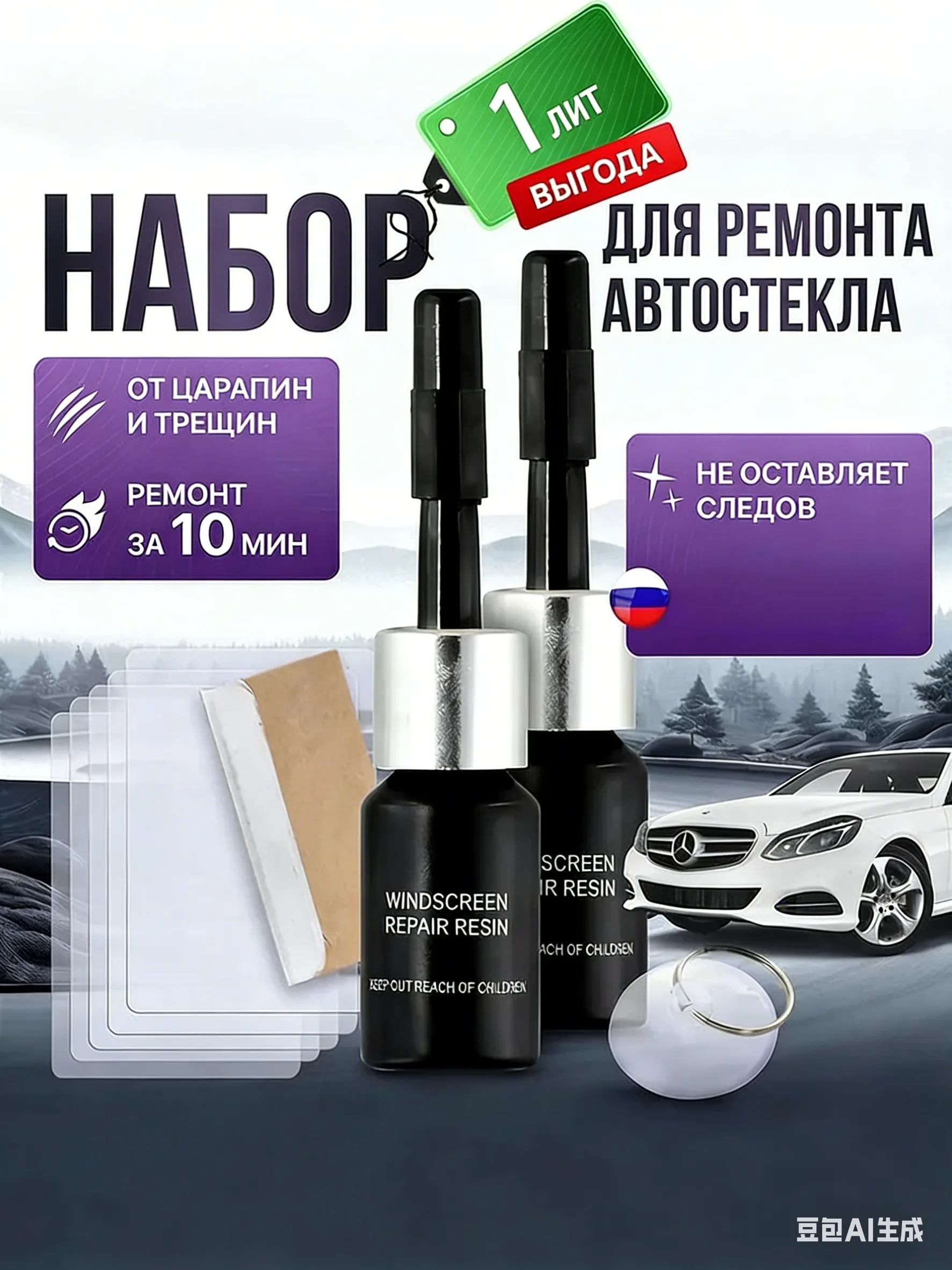 Комплект для ремонта лобового стекла GEALFIS с отколотым и треснувшим лезвием для пленки универсальный для ремонта всех автомобилей своими руками
