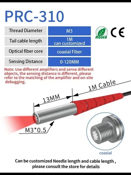 Оптоволоконный датчик PRC-310, M3, Coaxial, 1M