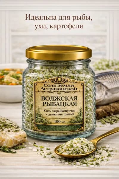 Соль Баскунчака для рыбы, ухи и овощей Волжская Рыбацкая. Коллекционные вкусы.