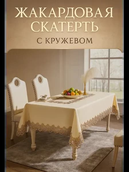 Скатерть льняная с кружевом прямоугольная 150×220
