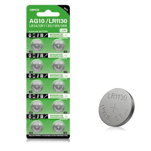 Щелочная батарейка AG10/LR1130/SR1130/LR54/189/389, 1.55V. 10 штук в блистере. ECOBAT