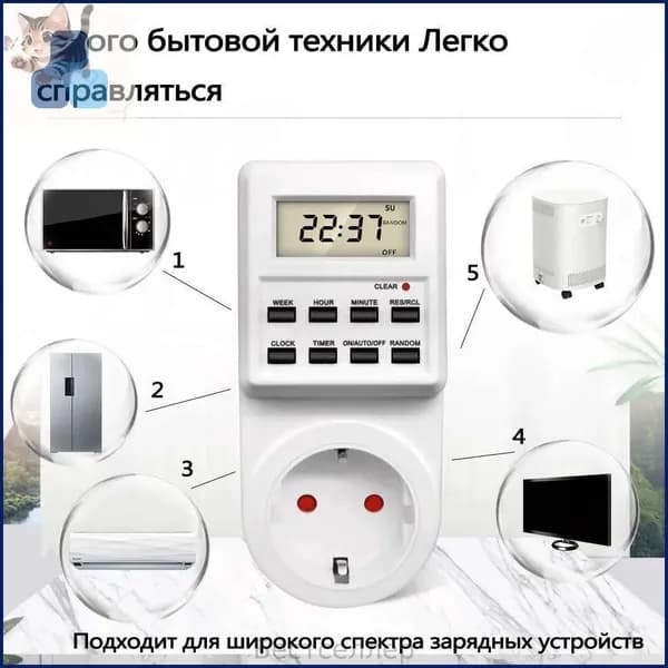 Умная розетка с таймером, электронный программируемый таймер для включения и выключения электроприборов.