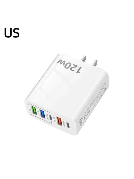 Быстрое настенное зарядное устройство GaN мощностью 120 Вт, 3 порта USB QC3.0 и 2 порта PD, Высокоэффективный адаптер для зарядки в деловых поездках