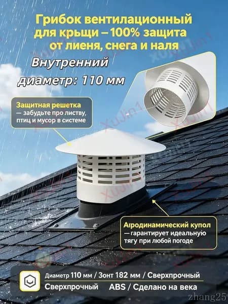 Колпак на вентиляционную трубу 110 мм, крышка-зонт для крыши и каналов - вентилируемый дефлектор грибок от дожд